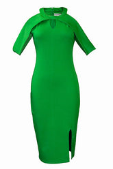 Grünes, schulterfreies, figurbetontes Midikleid